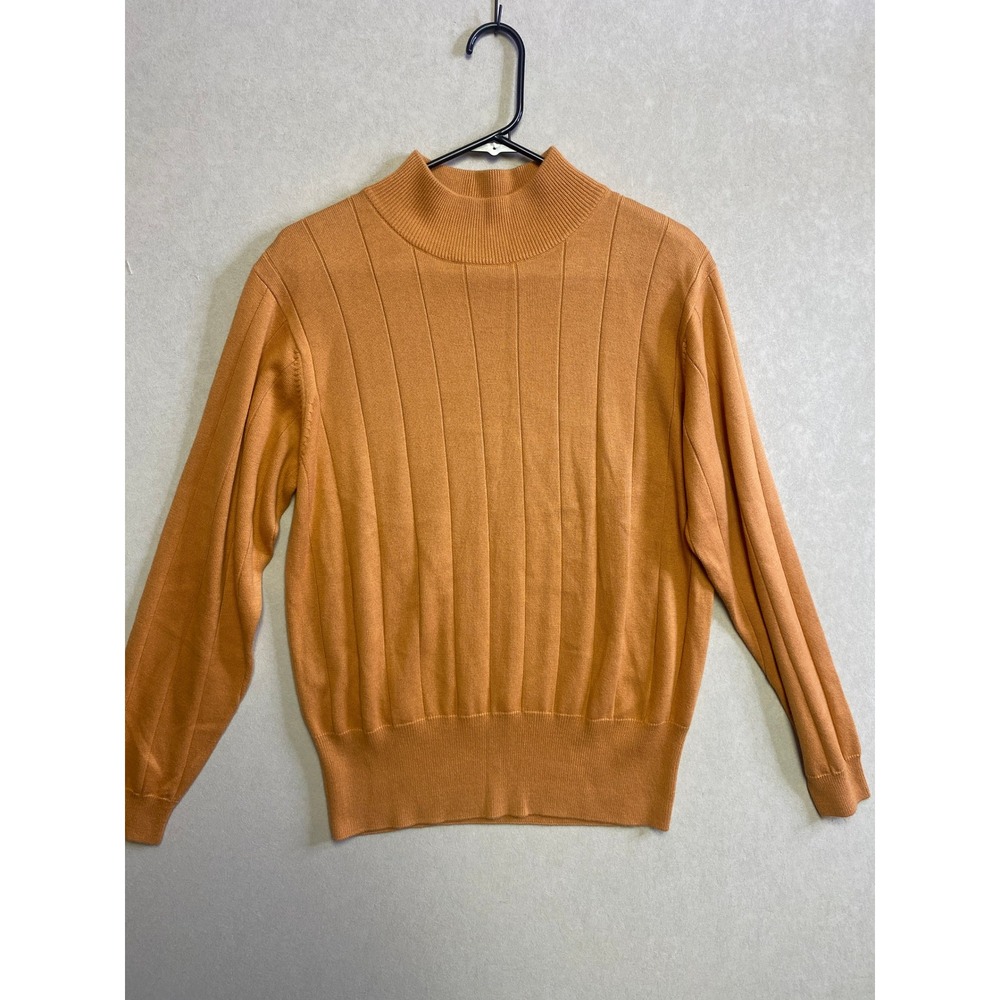 Dressbarn Womens Orange Ribbed Mock Neck Sweater Medium Shoulder Pads